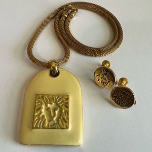Vintage Anne Klein necklace and earrings with signature Lion